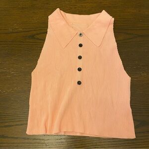 Bubble Gum Pink Faux Button Up Ribbed Crop Top Size Medium